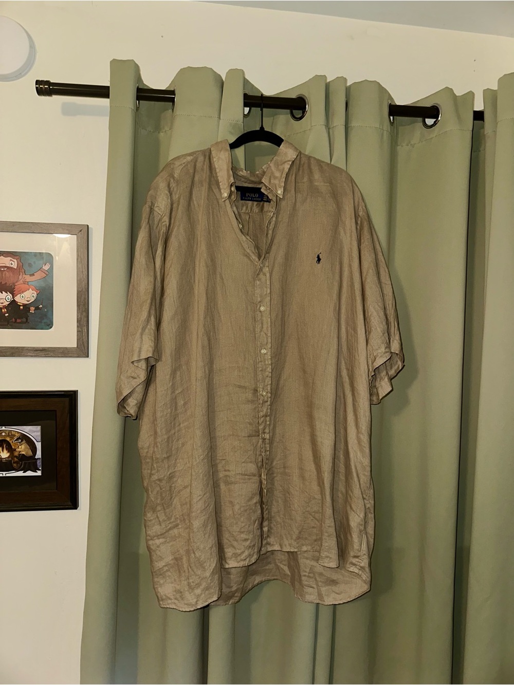Tan Linen Ralph Lauren Short Sleeve 4XLT Button Down Shirt